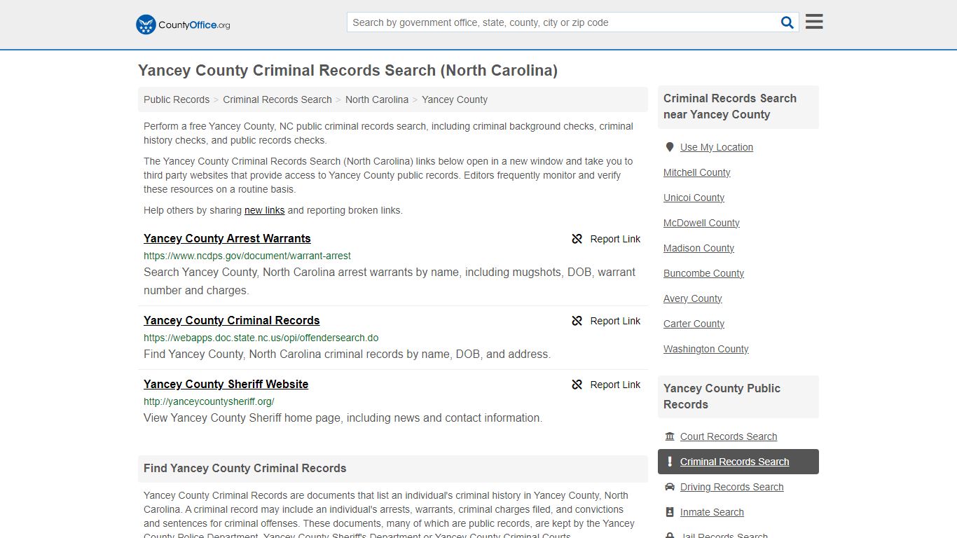 Yancey County Criminal Records Search (North Carolina)