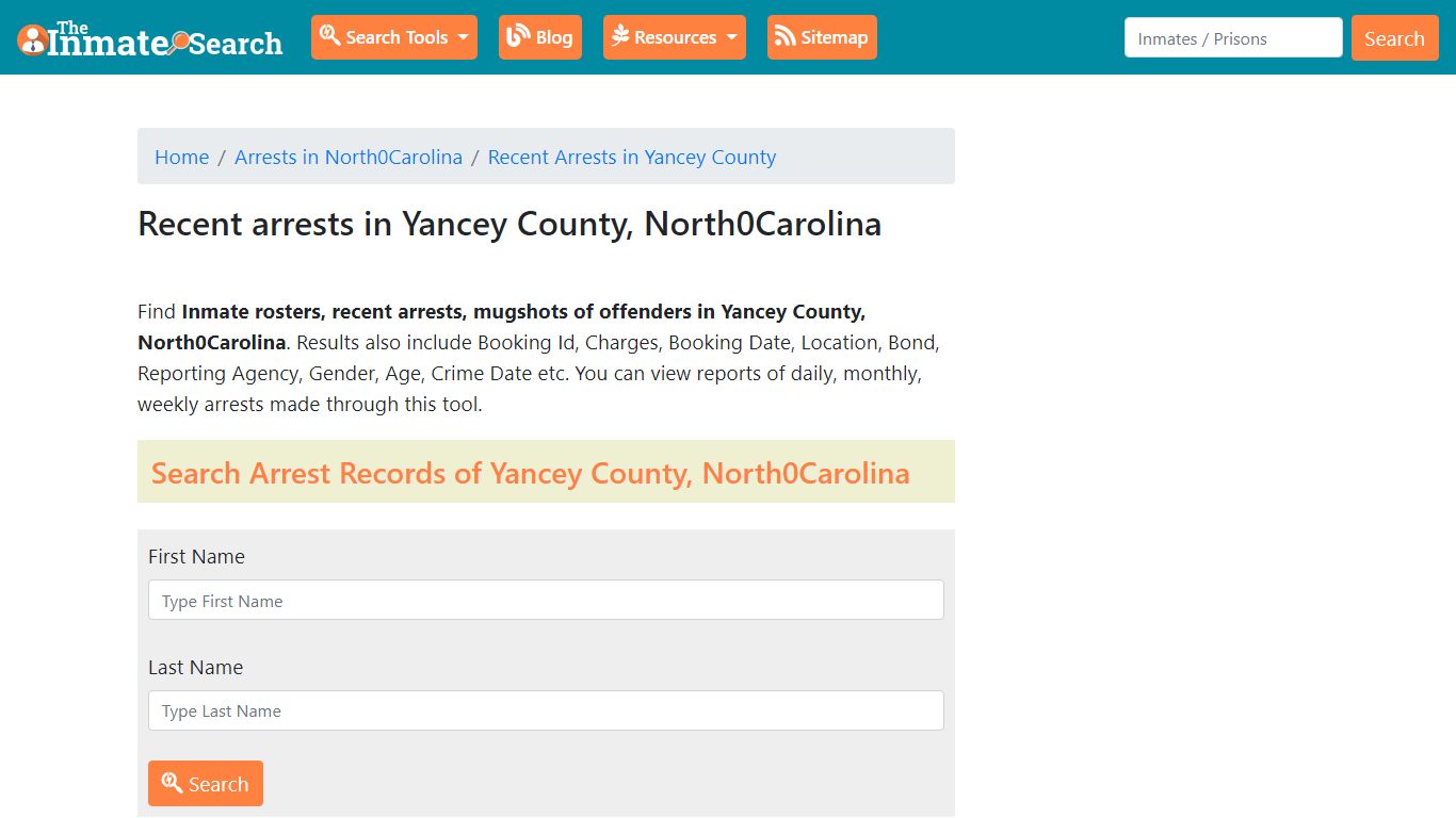 Recent arrests in Yancey County, North Carolina