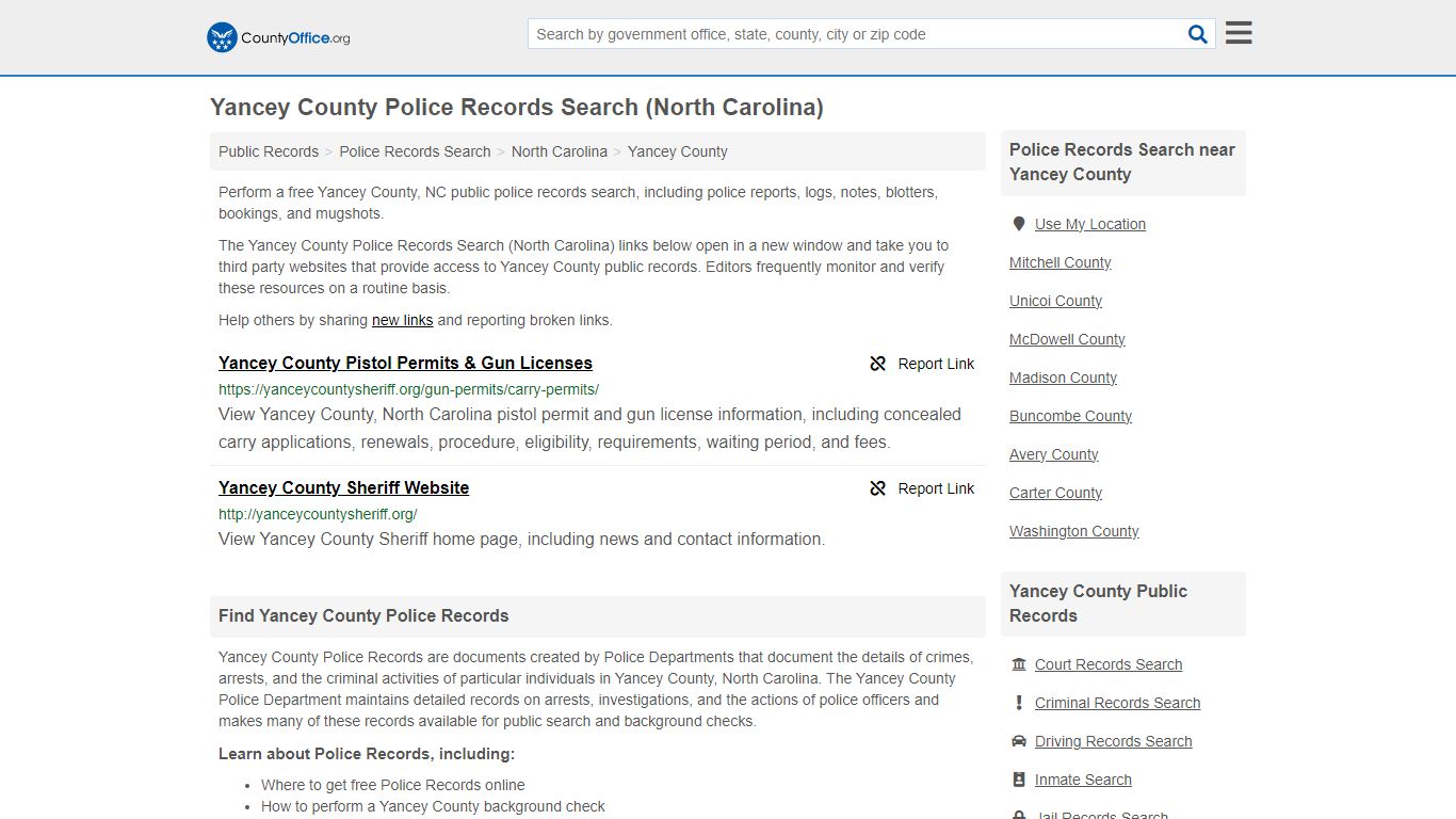 Police Records Search - Yancey County, NC (Accidents & Arrest Records)
