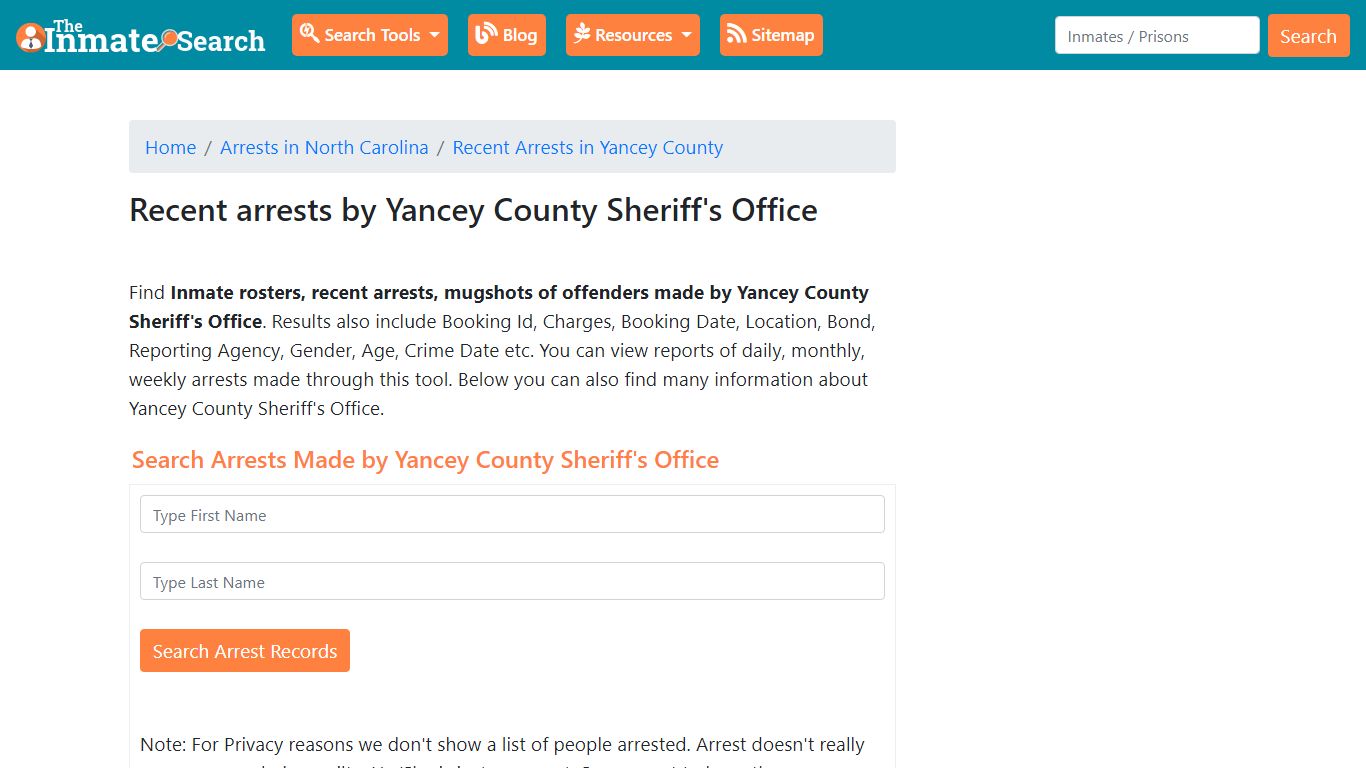 Recent arrests by Yancey County Sheriff's Office
